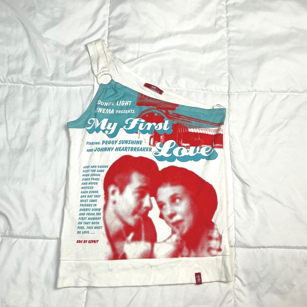 EDC by Esprit One Shoulder Graphic Tank Top My First Love Retro Small